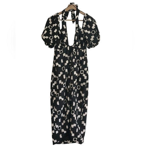 ASTR The Label Halter Cutout Midi Dress Small Puff Sleeve Open Back - Picture 3 of 11